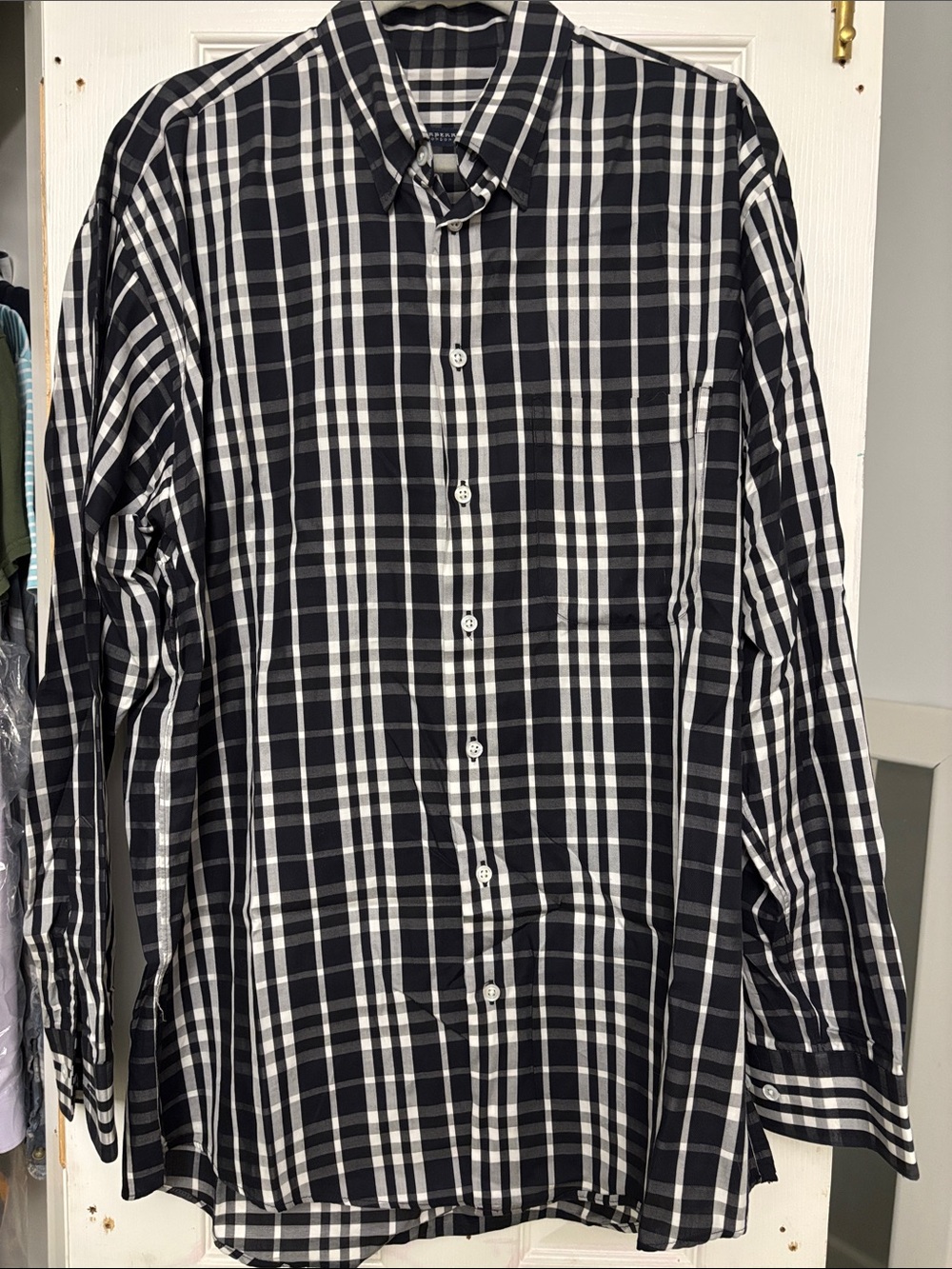 Burberry Black and White Plaid Button-Down Shirt